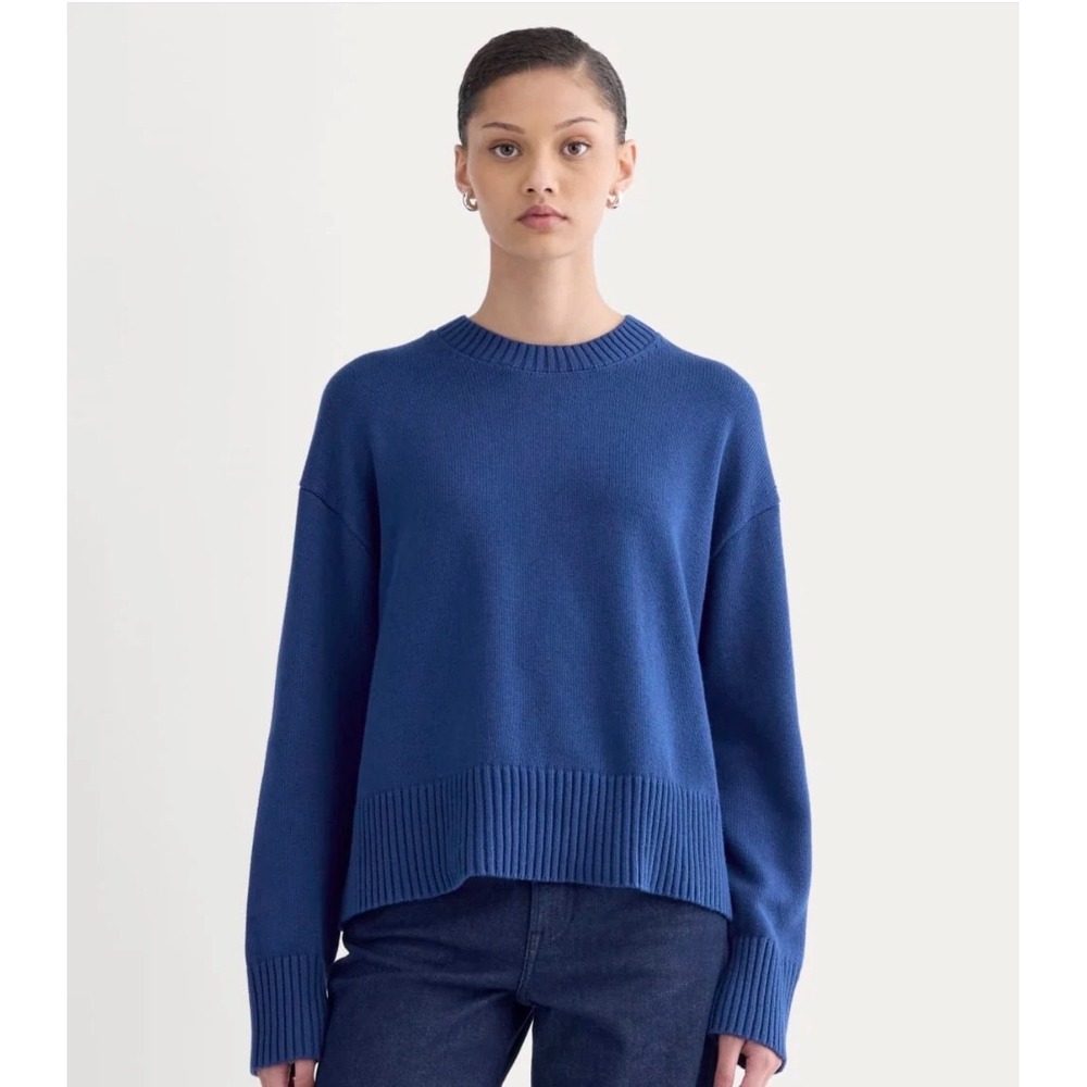 Everlane The Boxy Sweater Organic Cotton Sz XS Deep Lazuli Blue